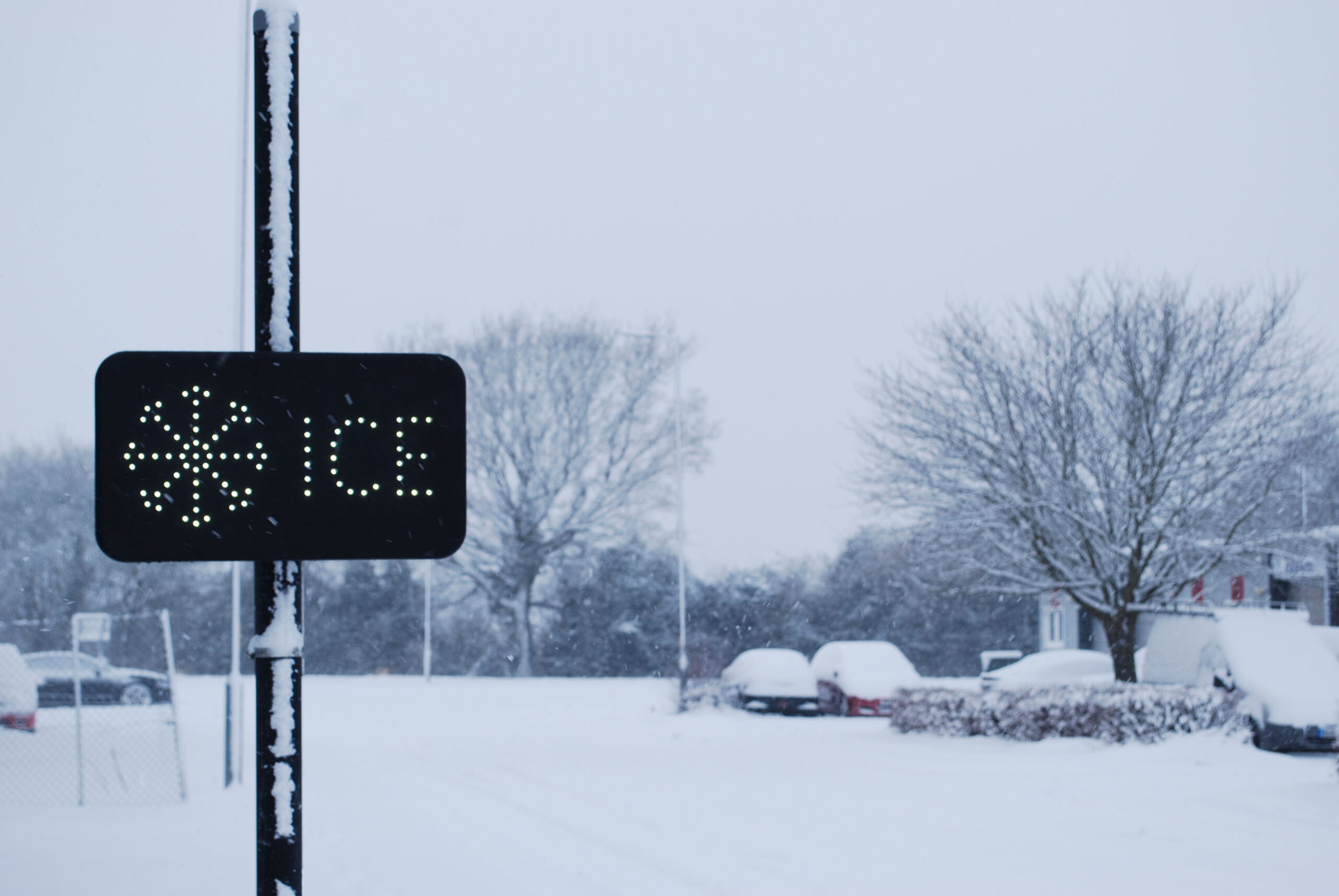 Ice warning sign on a rural road